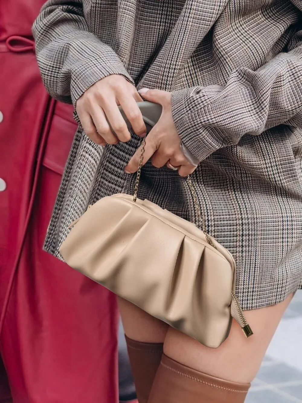 👜 Women's Pinkish Faux Leather Evening Formal Crossbody Bag Stylish Clutch